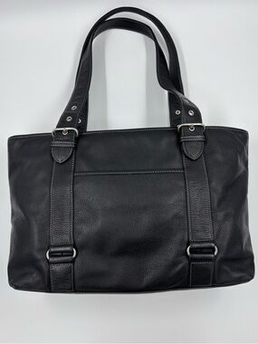 Danier Genuine Leather Black Shoulder Bag Adjustable Buckle Straps EUC